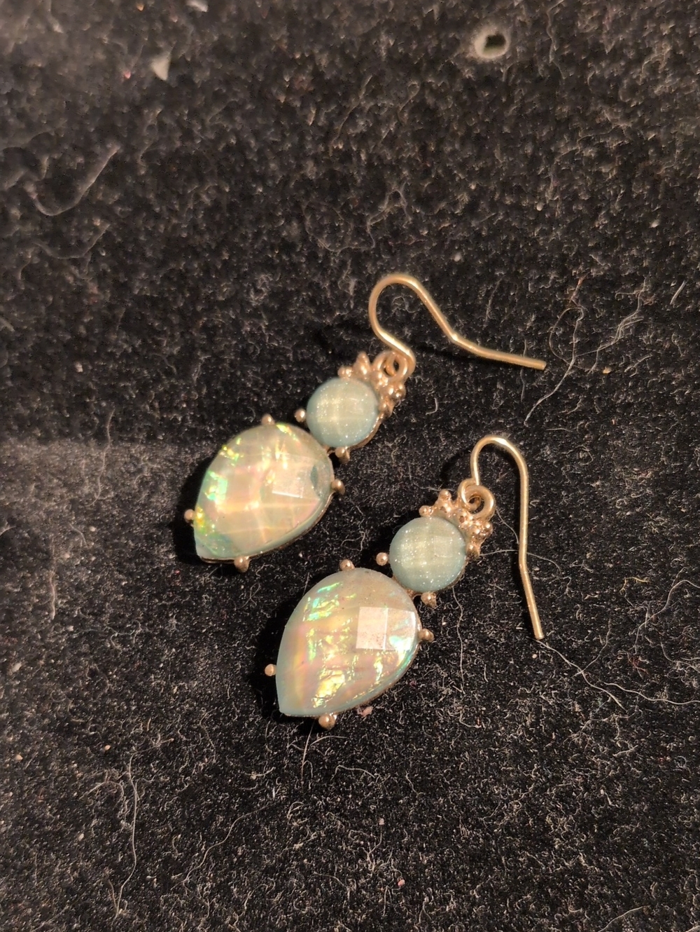 Dainty Iridescent Opal Drop Earrings - White/Gold